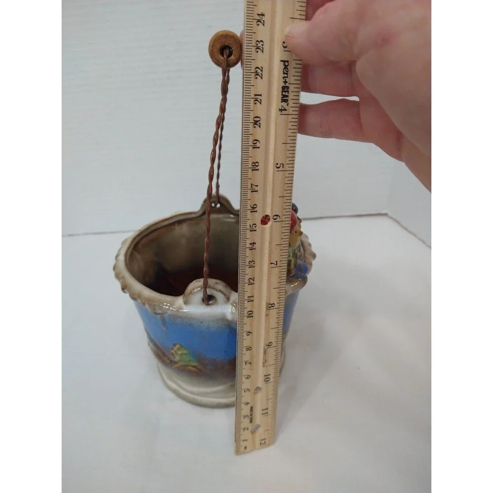 Small Snowman Ceramic Gift Bucket Wood Handle Winter Village Christmas Holiday